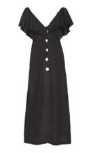 Christine Alcalay Linen Blend Ruffle Accented Midi Dress