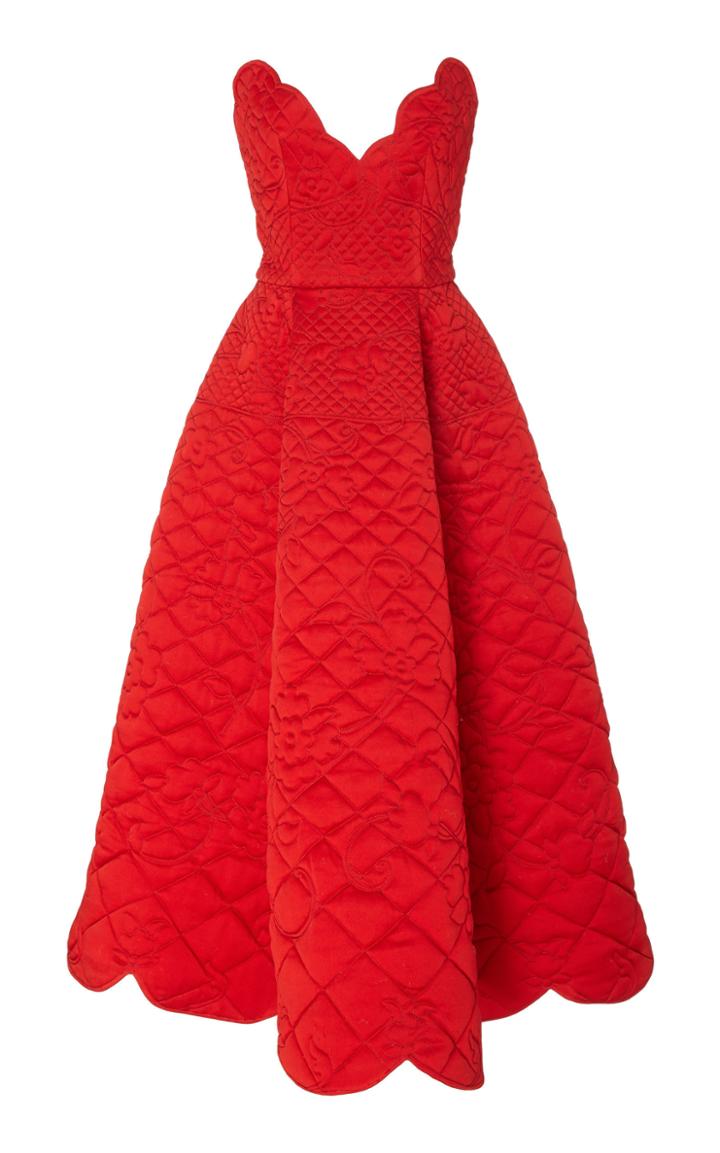 Oscar De La Renta Quilted Strapless Satin Dress