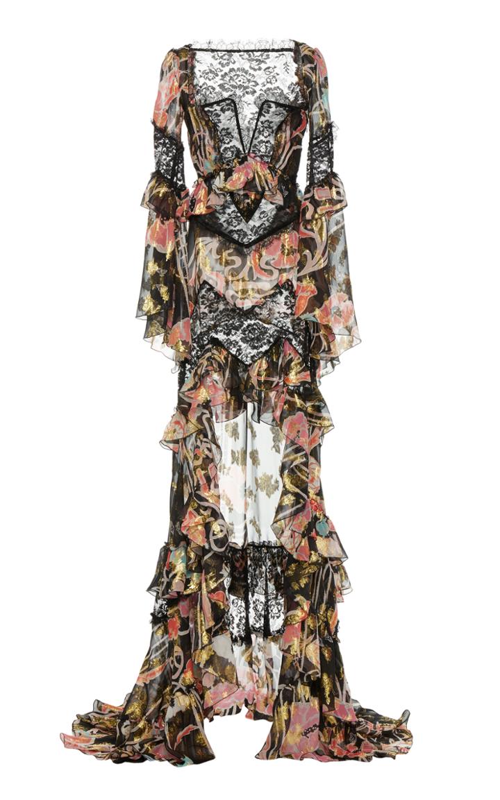 Dundas Printed Fil Coup Chiffon And Lace Dress