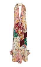 Oscar De La Renta Floral Printed Silk Scarf-effect Gown