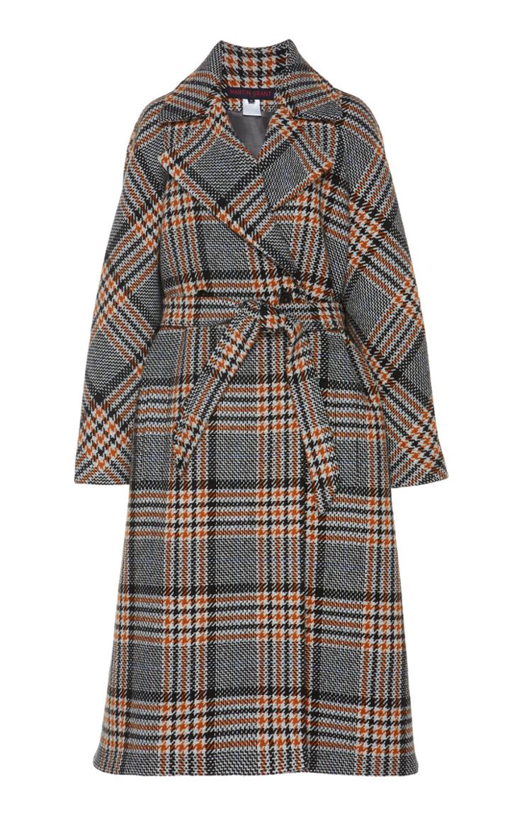 Martin Grant Belted Checked Wool Coat