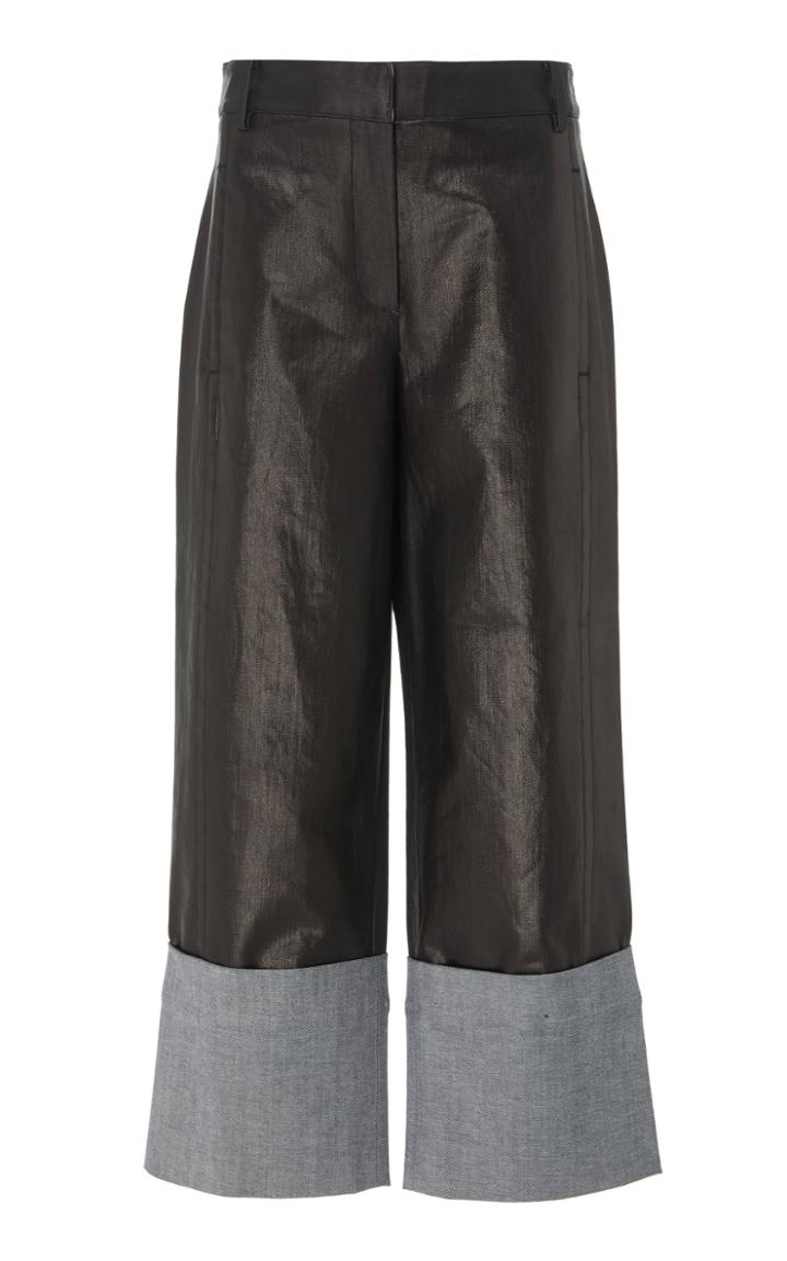 Tibi Nerd Cropped Coated Denim Wide-leg Pants Size: 0