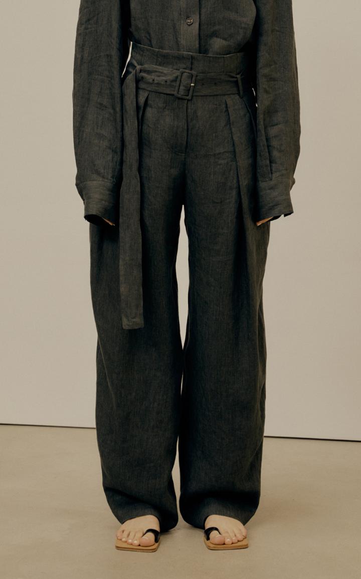Moda Operandi Low Classic Pleated Linen Wide-leg Trousers