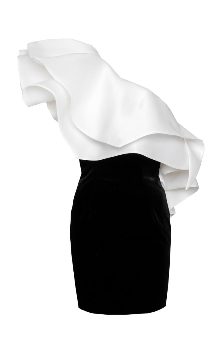 Alexandre Vauthier Ruffled One Shoulder Silk Dress