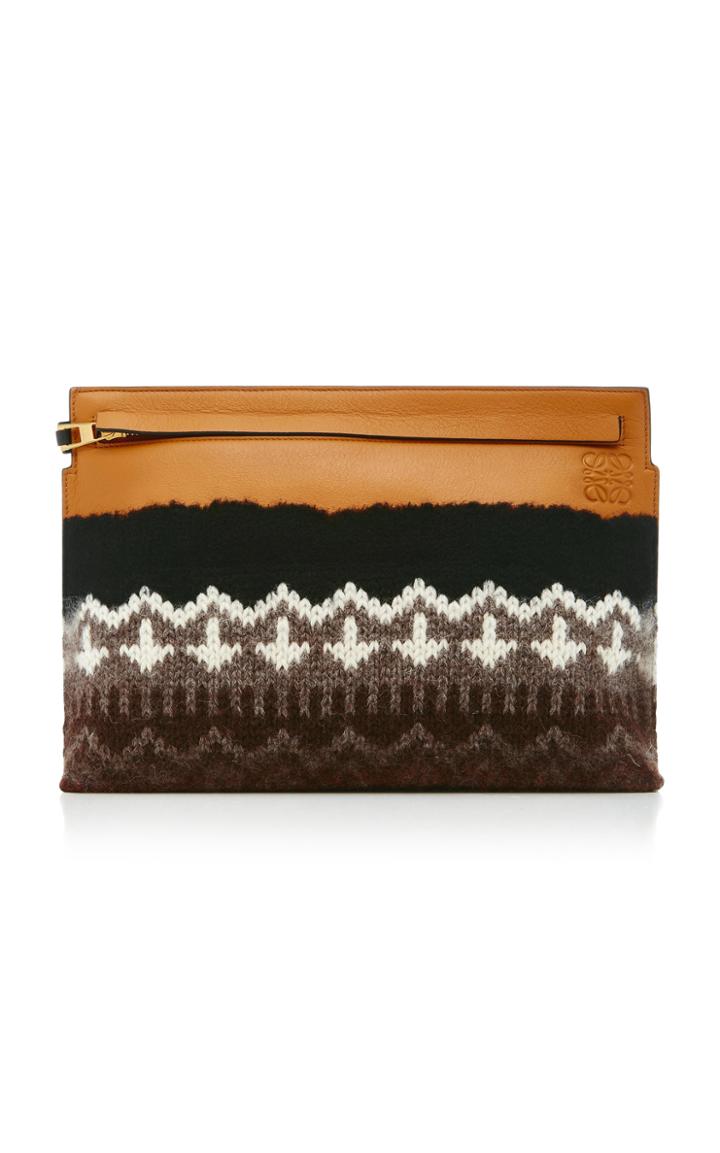 Loewe T Pouch Knit Leather Clutch Bag