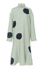 Tibi Large Polka Dot Sculpted Sleeve Drop Waist Dress