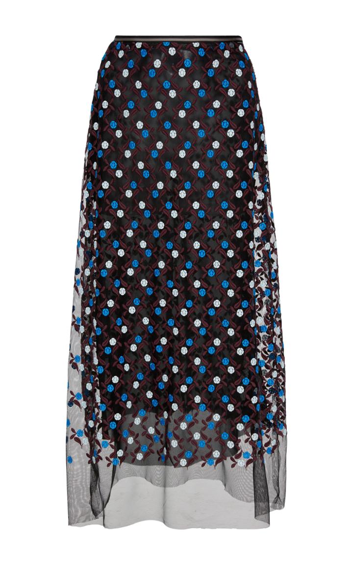 Cynthia Rowley Embroidered Mesh Midi Skirt