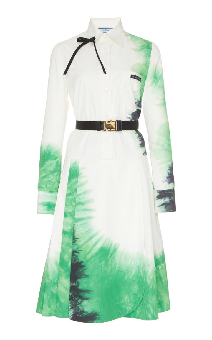 Prada Belted Tie-dye Poplin Dress