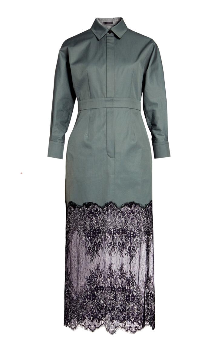 Lake Studio Long Sleeve Cotton Shirt Dress With Lace Skirt
