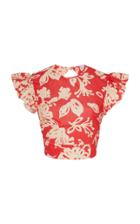 Red Valentino Floral-print Cropped Poplin Top