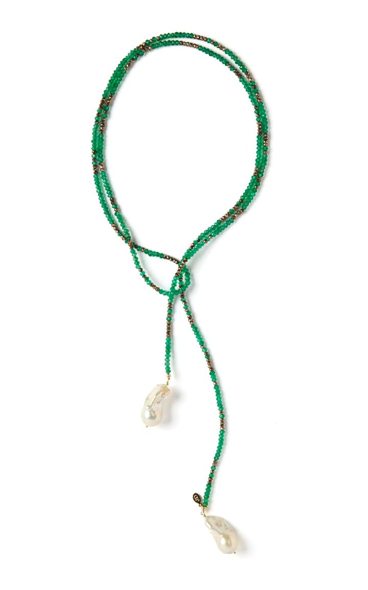 Joie Digiovanni Onyx, Pyrite And Pearl Lariat Necklace