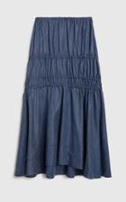 Moda Operandi Brock Collection Susanna Ruched Linen-blend Chambray Midi Skirt
