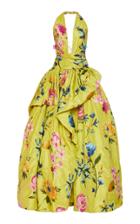 Marchesa Floral-embroidered Taffetta Halterneck Gown