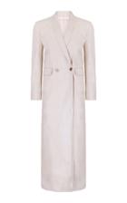 Amal Al Mulla Masculine Double Breasted Long Ivory Suede Coat