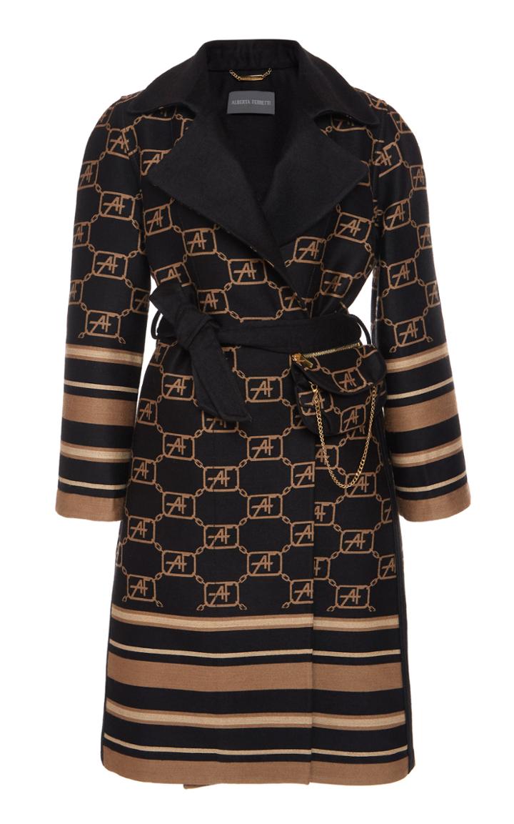 Moda Operandi Alberta Ferretti Reversible Jacquard Wool Logo Trench Coat