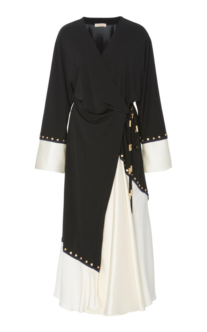Tory Burch Color-blocked Wrap-effect Crepe Midi Dress
