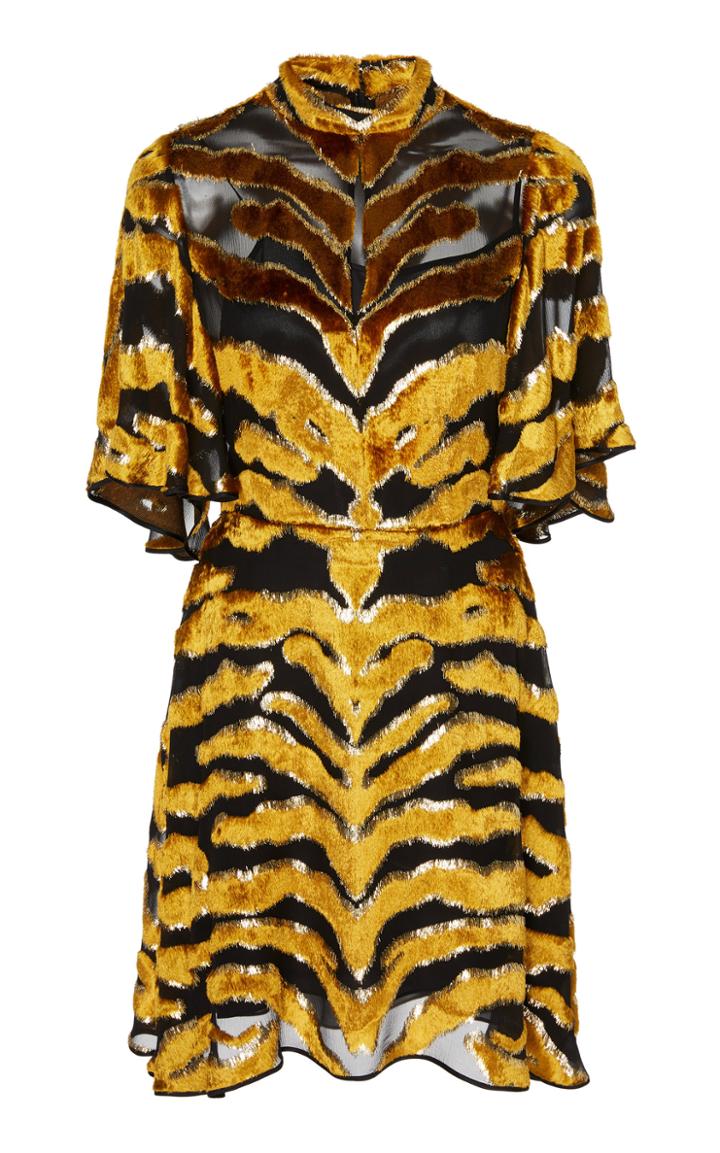 Adam Lippes Tiger Embossed Burnout Velvet Mini Dress