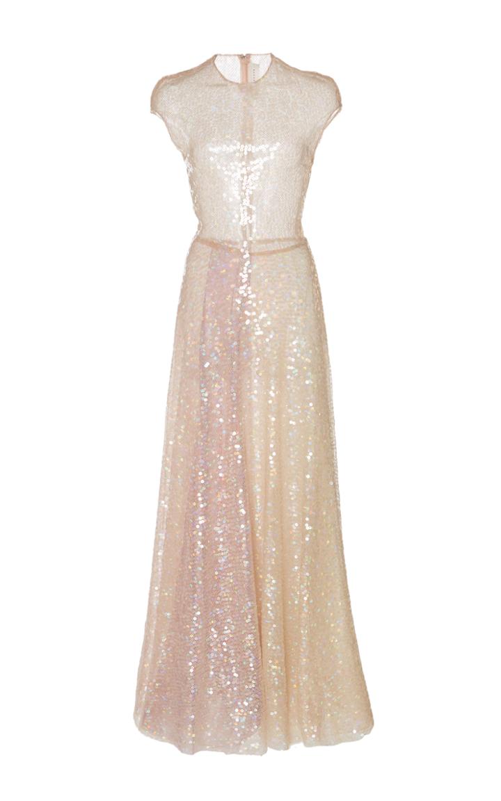 Sandra Mansour Atlas Beaded Tulle Gown