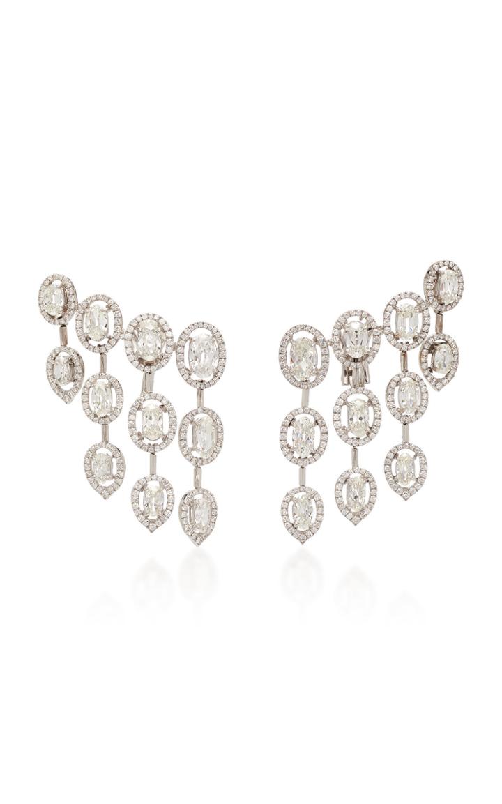 Busatti Oval Raindrop 18k White Gold And Diamond Earrings