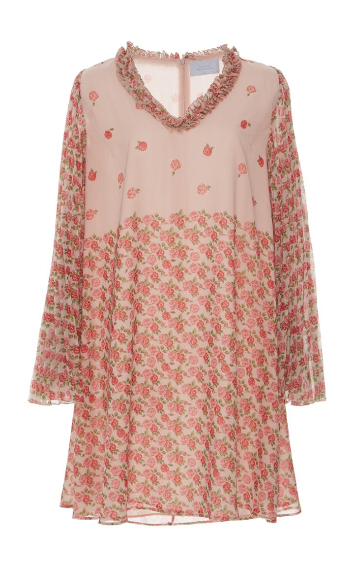 Luisa Beccaria Georgette Plisse Roses Mini Dress