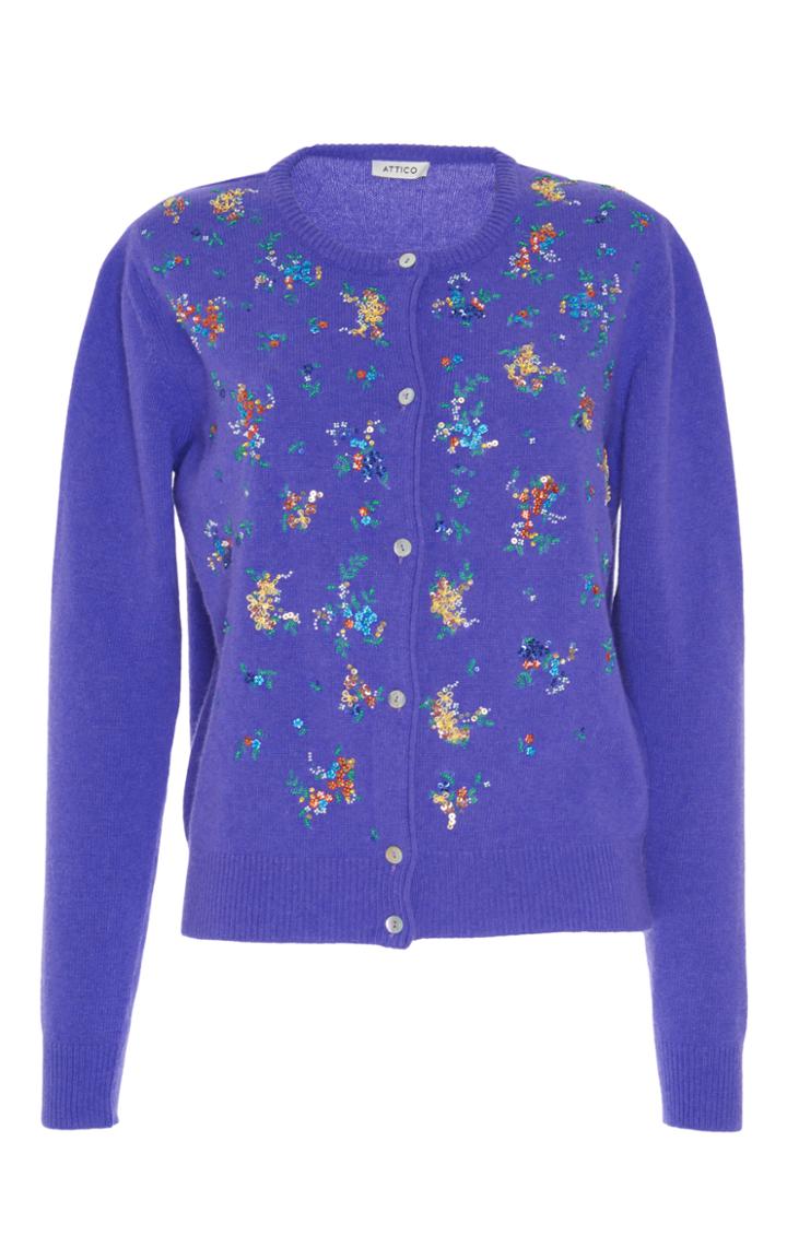 Attico Cecilia Embroidered Wool Cardigan