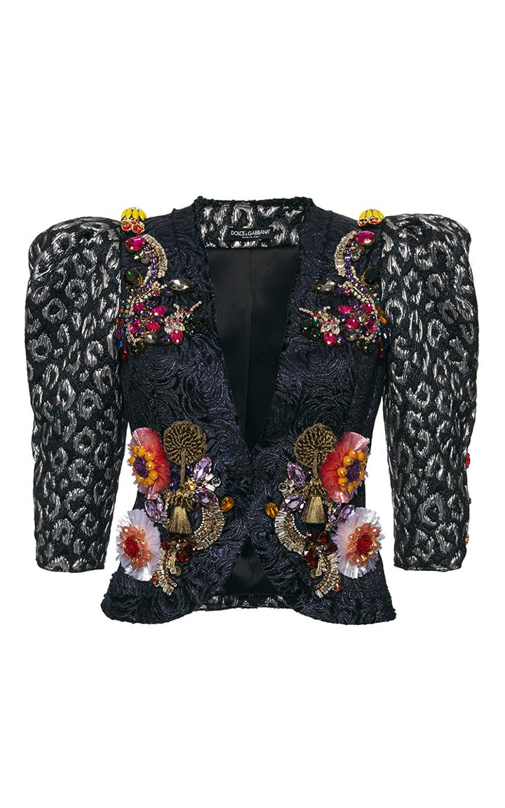Dolce & Gabbana Metallic Leopard Jacquard Cropped Jacket