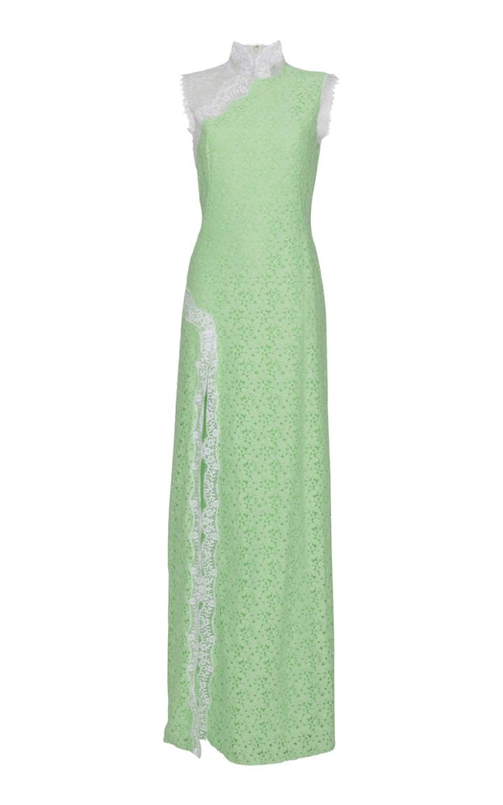 Blumarine Mock Neck Embroidered Gown