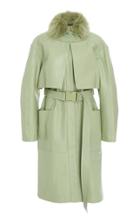 Sally Lapointe Fur-trimmed Belted Leather Trench Coat
