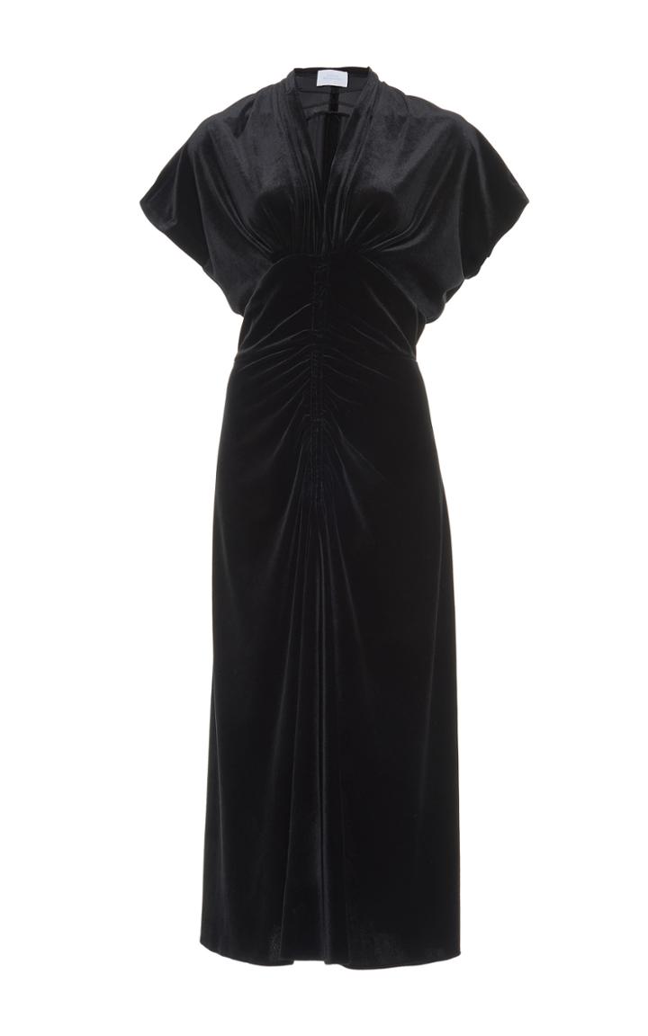 Luisa Beccaria Velvet Short Sleeve Midi Dress