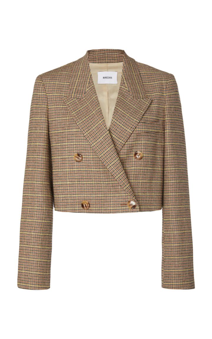 Nanushka Moscot Plaid Wool-blend Cropped Blazer