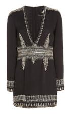 Cucculelli Shaheen Geo Borders Embroidered Silk Mini Dress