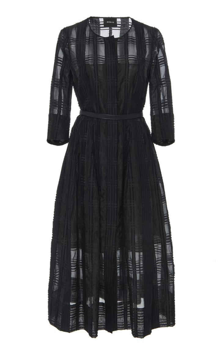 Akris Check Organza A-line Midi Dress With Horsehair Belt
