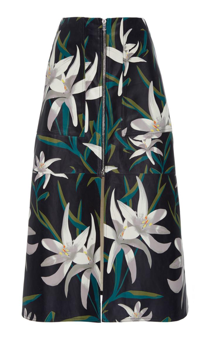 Diane Von Furstenberg Floral Leather Midi Skirt