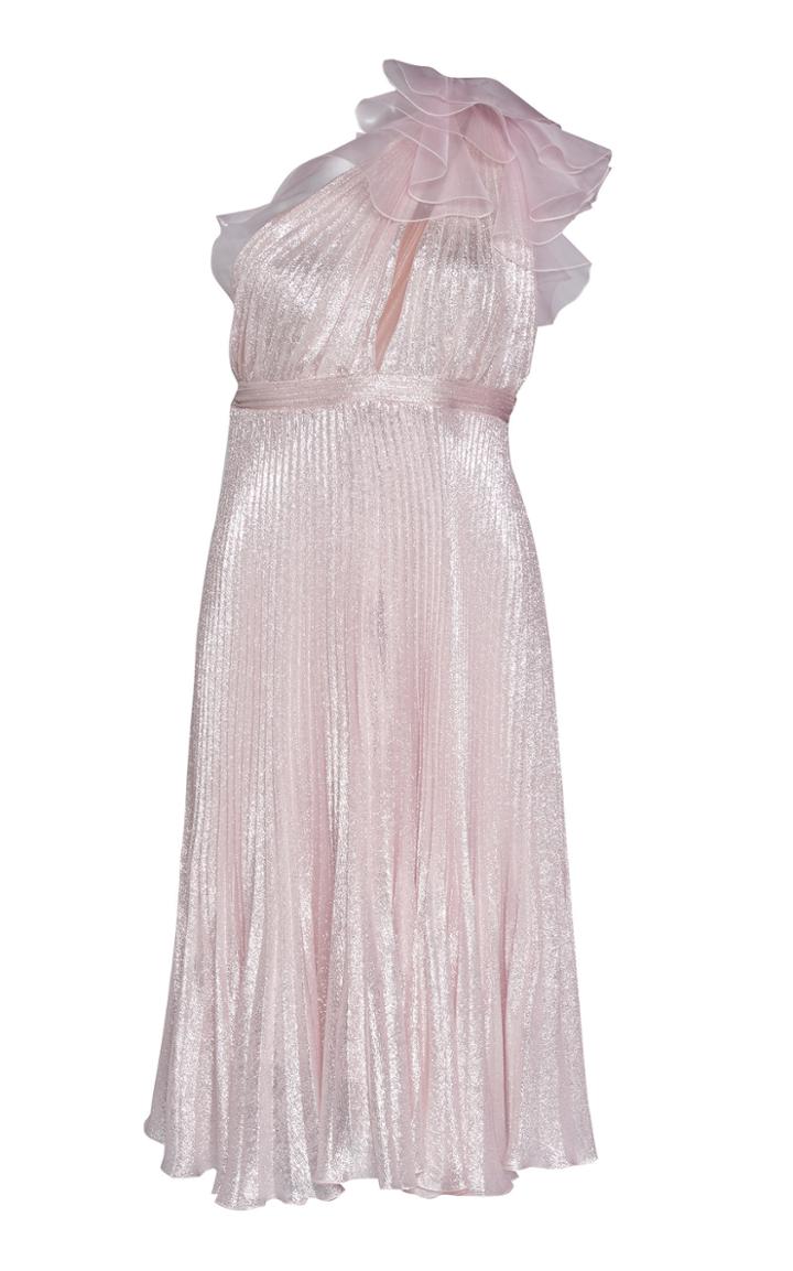 Giambattista Valli Silk Plisse One Shoulder Cocktail Dress