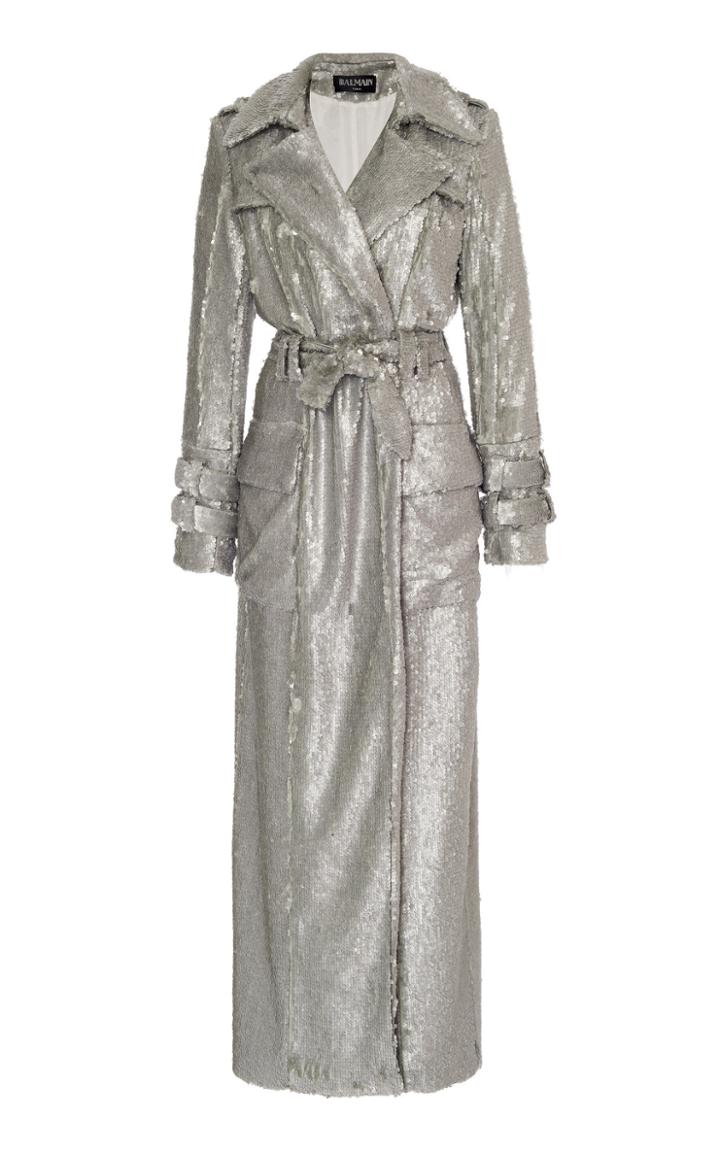 Balmain Sequined Belted Trench Coat