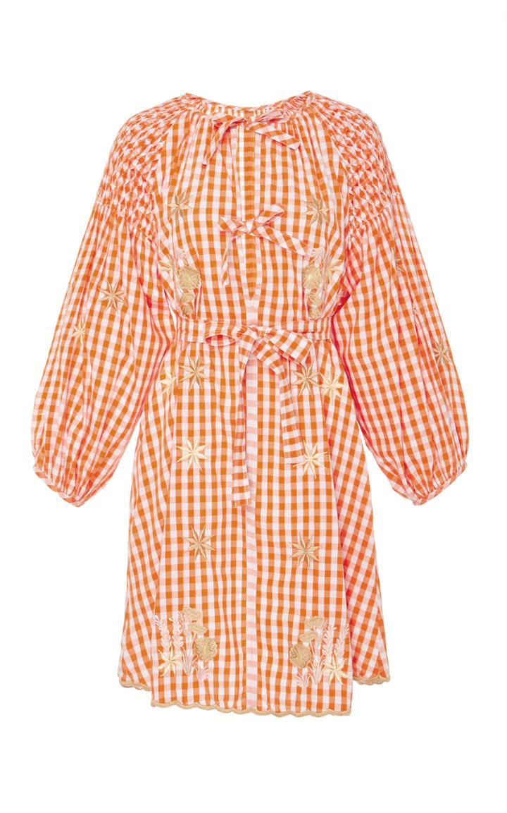 Innika Choo Gingham Flower Smock Mini Dress