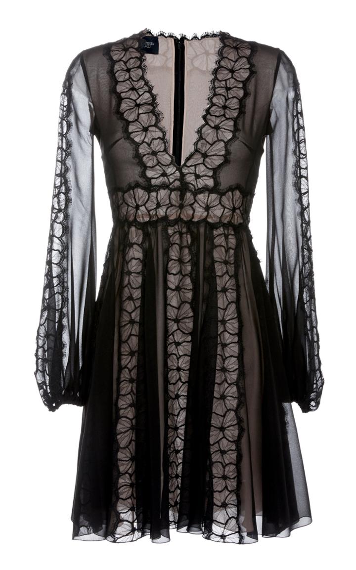 Giambattista Valli Lace Inset Silk Chiffon Mini Dress