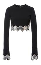 David Koma Zig Zag Embellished Long Sleeve Top