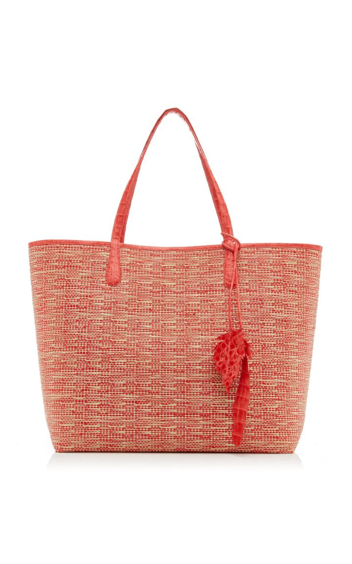 Nancy Gonzalez Erica Large Crocodile-trimmed Raffia Tote