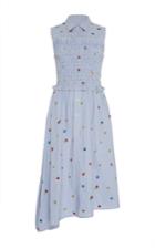 Suno Embroidered Smocked Shirt Dress