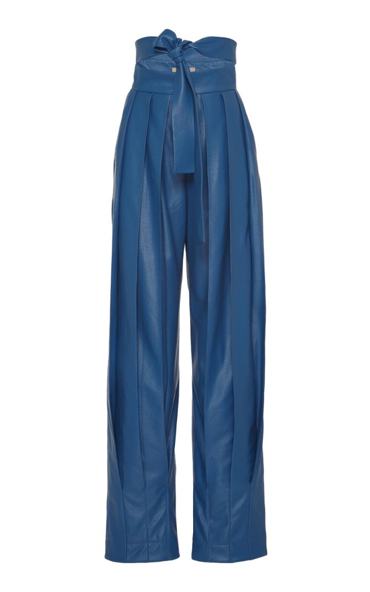 Matriel Tie-detailed Pleated Faux Leather Straight-leg Pants