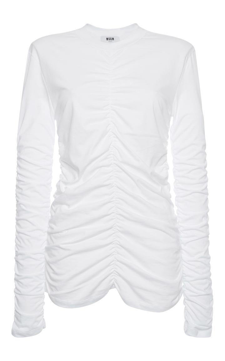 Msgm White Ruffle Ribs Top