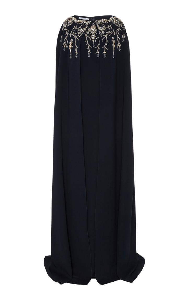Oscar De La Renta Embellished Cape-accented Silk-blend Crepe Caftan
