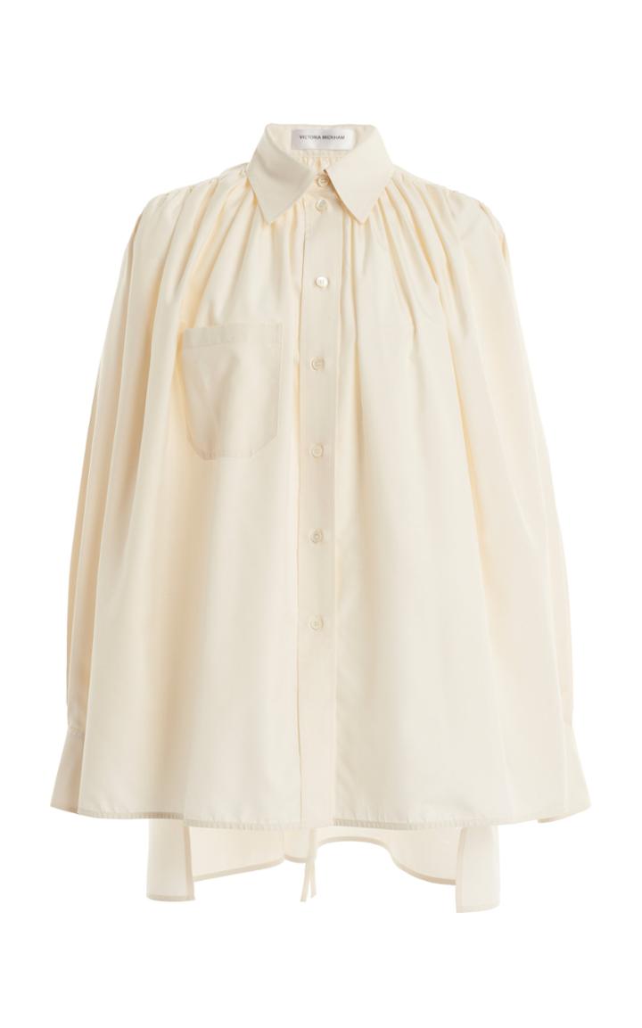 Moda Operandi Victoria Beckham Silk Poplin Gathered Tie-neck Blouse