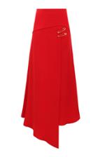 Amal Al Mulla Ruby Red Flared Layered Asymmetrical Skirt