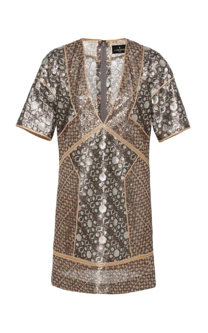 J. Mendel V-neck Metallic Mini Dress