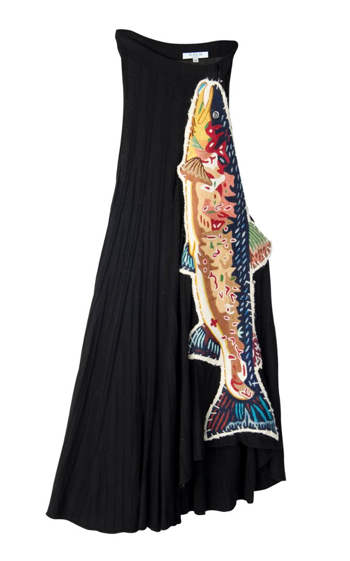 Tuinch Applique Ribbed Knit Asymmetric Skirt