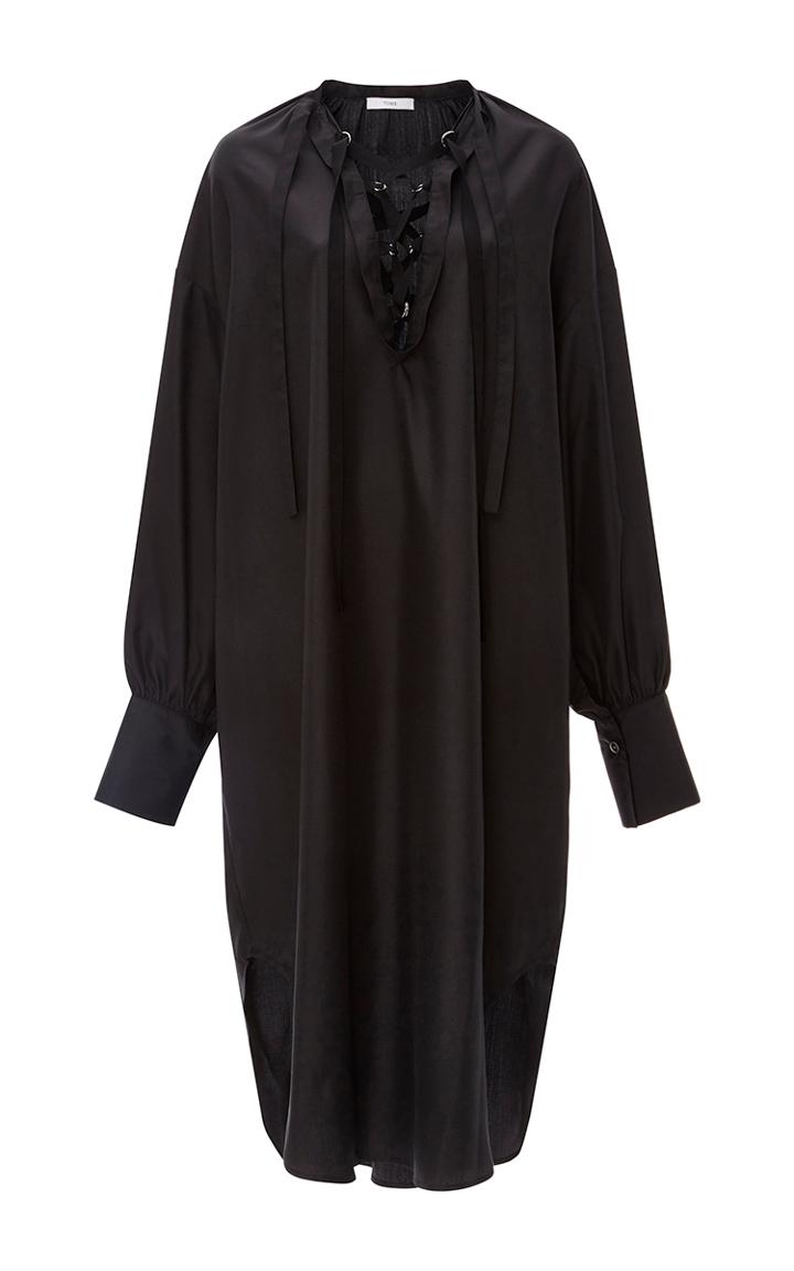 Tome Black Lace-up Silk Peasant Tunic