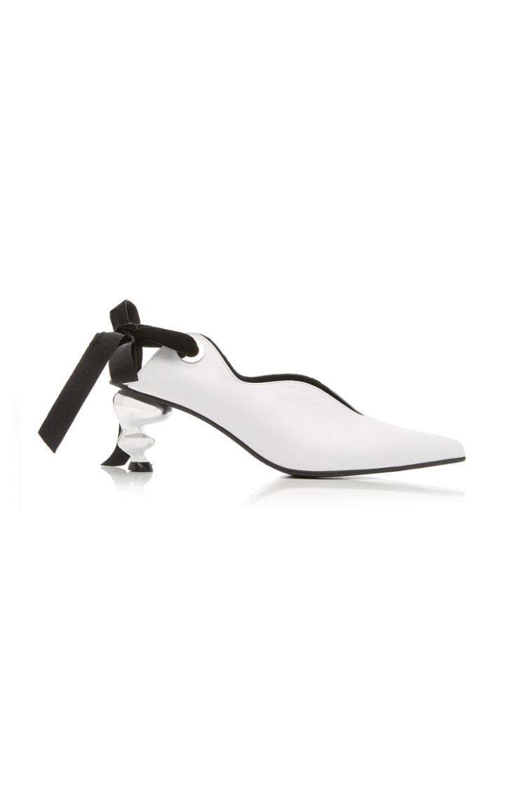 Yuul Yie Velvet-trimmed Bow-detailed Leather Pumps