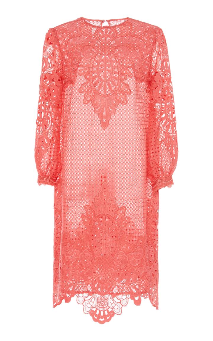 Costarellos Embroidered Cotton Voile Dress